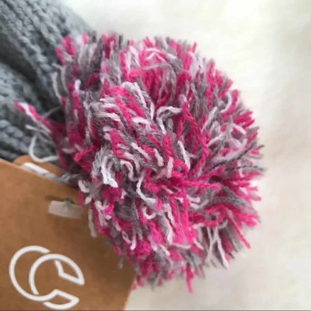 New Aardvark Gray/Pink Harper Knit pompom Beanie